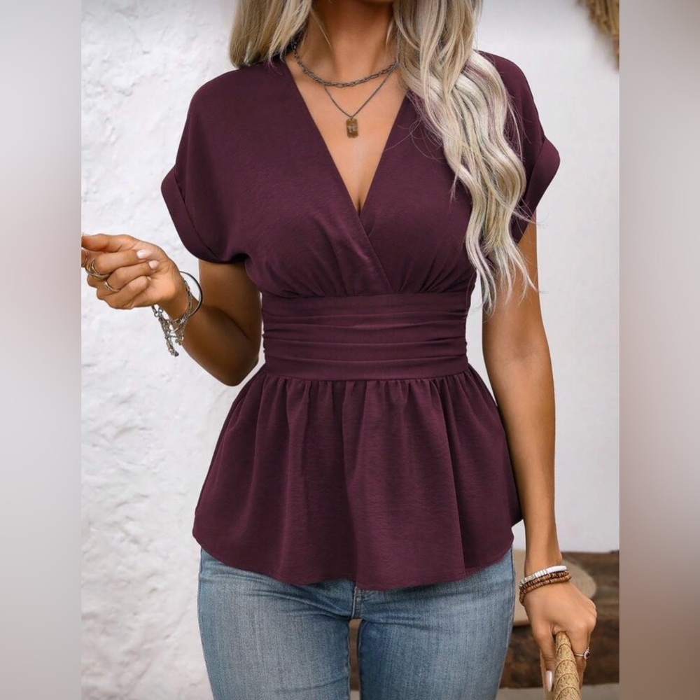 SHEIN Deep Purple V-Neck Blouse